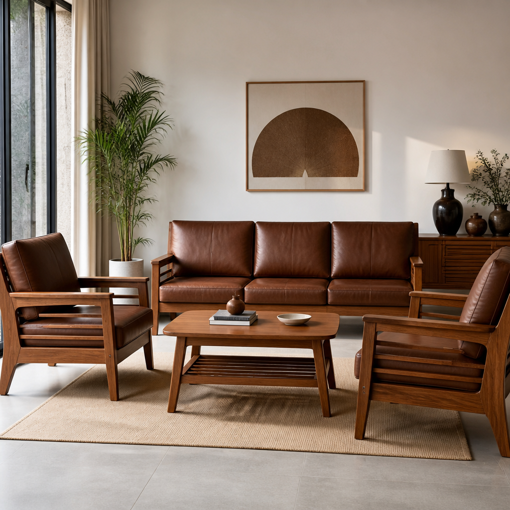 Sofa Tamu Jati Classic Leather 3-2-1