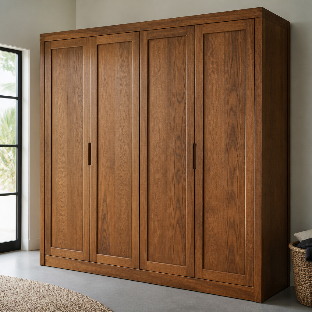 Lemari Pakaian Jati 4 Pintu Slotted